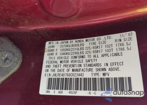 2008 Honda Cr-V Ex-L z USA, uszkodzony, nr VIN JHLRE48768C023443